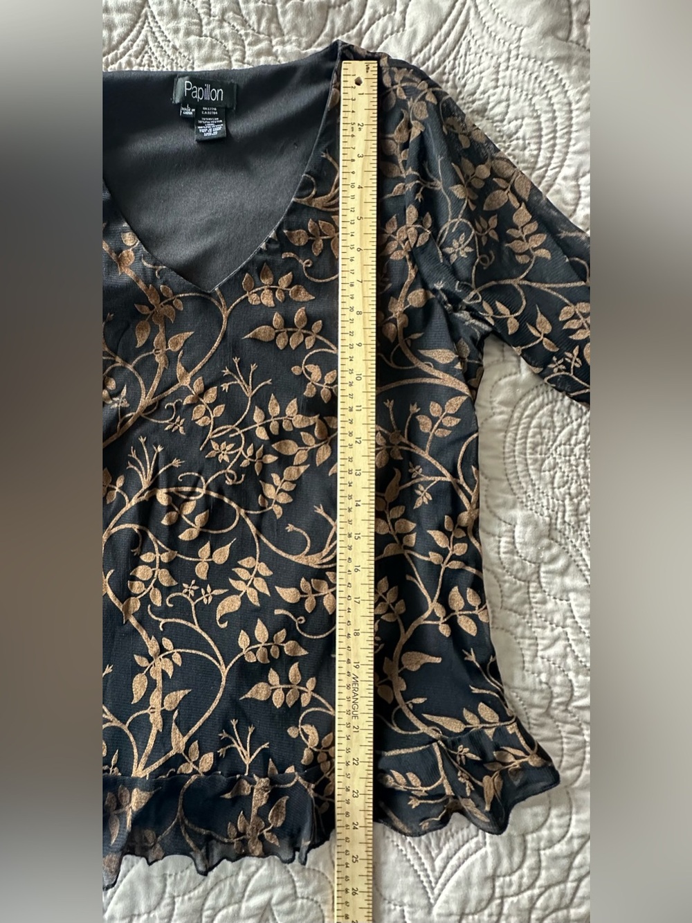 Sheer Mesh Bell Sleeve Floral Tunic Top Large Boho Dark Fairy goth Witchy - Picture 10 of 13